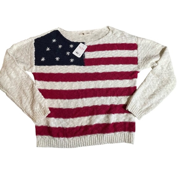 Lucky Brand Sweaters - Lucky Brand Womens American Flag Knit Sweater Red White Blue Medium NEW